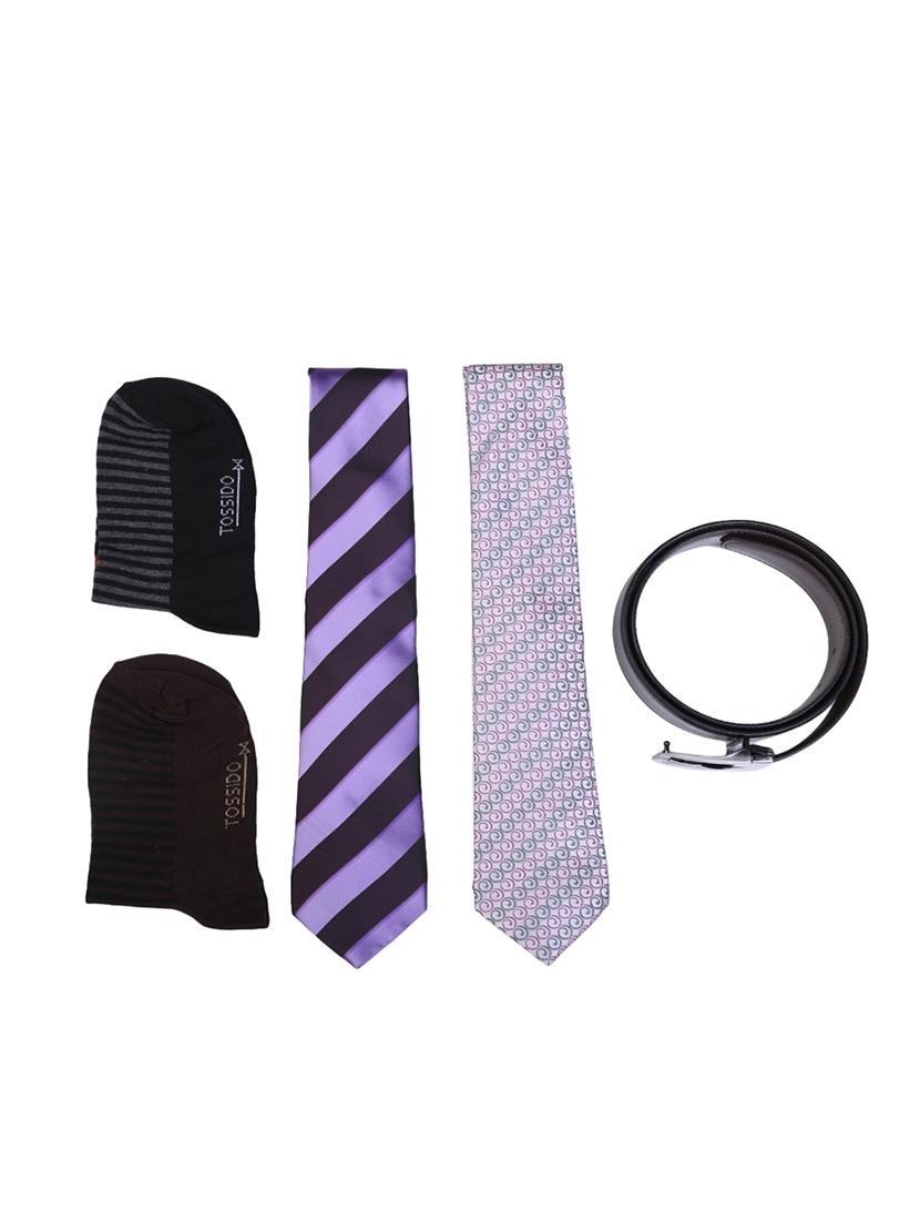 multi colored micro fiber tie with socks and belt - 15326434 - Zoom Image - 1