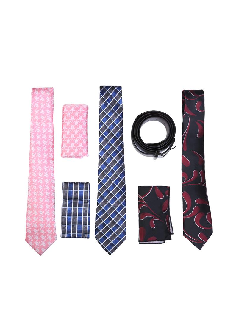 multi colored micro fiber tie pocketsquare and belt - 15326435 - Zoom Image - 1