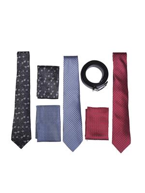 multi colored micro fiber tie with pocket square and belt - 15326437 - Standard Image - 1