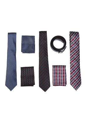 multi colored micro fiber tie with pocket square and belt - 15326439 - Standard Image - 1