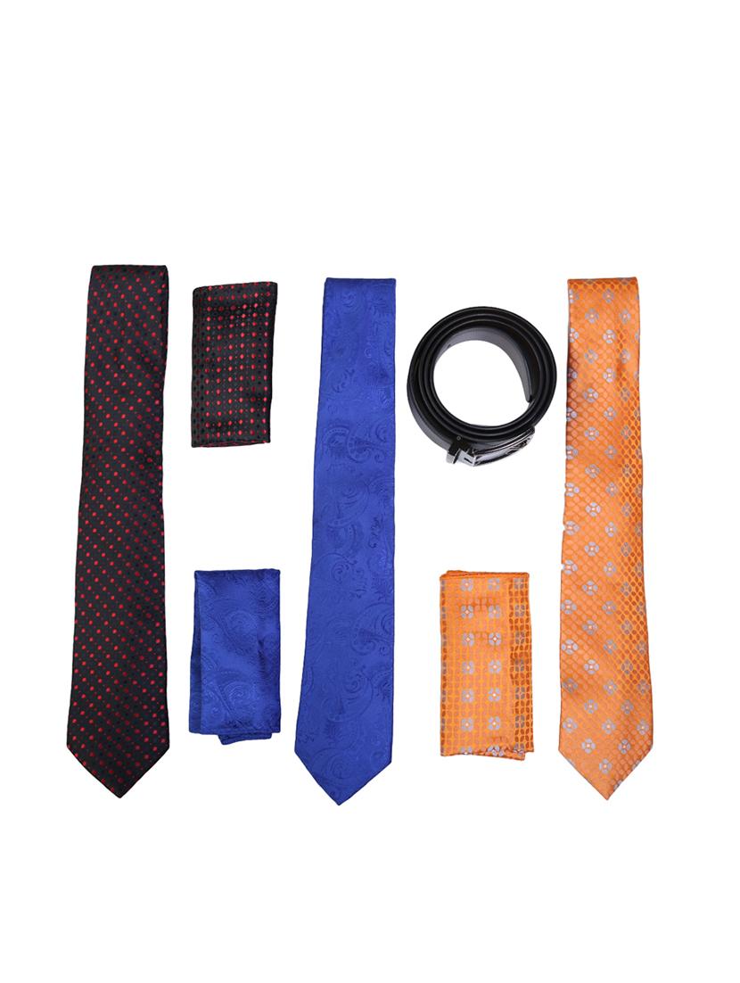multi colored micro fiber tie with belt and pocket square - 15326440 - Zoom Image - 1