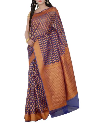 jacquard weave blue saree with blouse - 15326845 - Very Small Image - 1