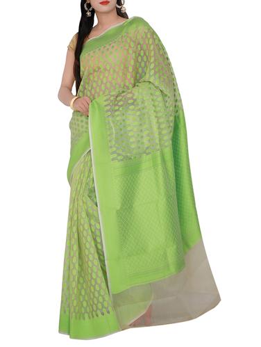 jacquard weave green saree with blouse - 15326846 - Very Small Image - 1