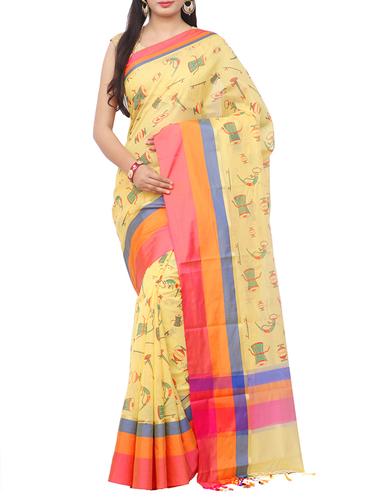 striped border yellow printed saree with blouse - 15326858 - Very Small Image - 1