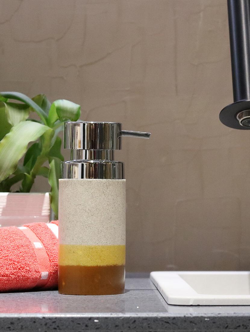 liquid soap dispenser, yellow polyresin soap dispenser for kitchen, bathroom or common basin - 15327190 - Zoom Image - 1