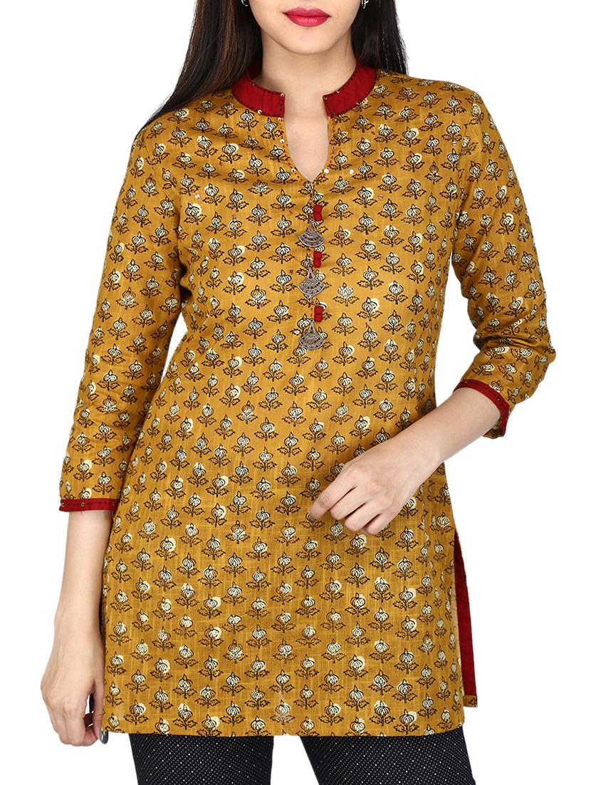 Cotton Slub Printed Straight Kurti - 15327201 - Zoom Image - 1