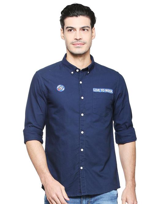 navy blue cotton casual shirt - 15327261 - Standard Image - 1