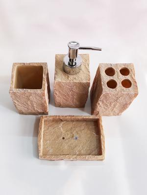 beige polyresin bath set collection of liquid soap dispenser, toothbrush holder, tumbler and soap dish - 15327388 - Standard Image - 3