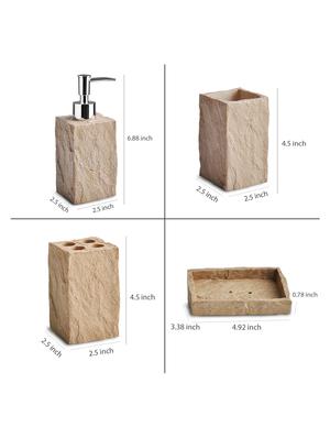 beige polyresin bath set collection of liquid soap dispenser, toothbrush holder, tumbler and soap dish - 15327388 - Standard Image - 4