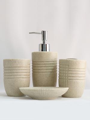 stand stone polyresin bath set collection of liquid soap dispenser, toothbrush holder, tumbler and soap dish - 15327392 - Standard Image - 2