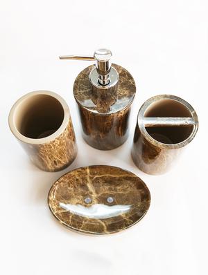 brown polyresin bath set collection of liquid soap dispenser, toothbrush holder, tumbler and soap dish - 15327397 - Standard Image - 3