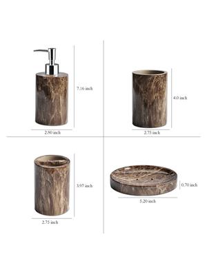brown polyresin bath set collection of liquid soap dispenser, toothbrush holder, tumbler and soap dish - 15327397 - Standard Image - 4