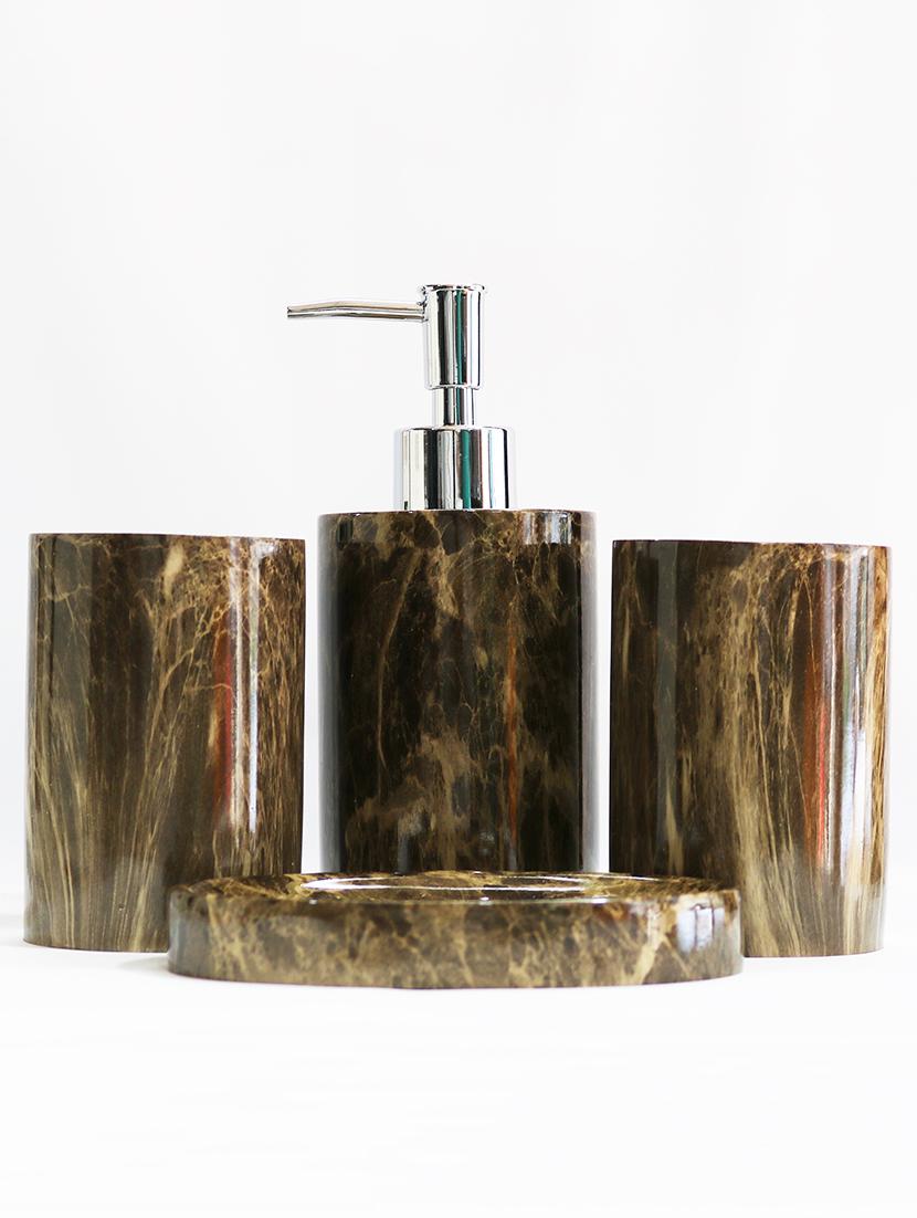 brown polyresin bath set collection of liquid soap dispenser, toothbrush holder, tumbler and soap dish - 15327397 - Zoom Image - 2