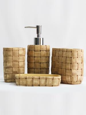 brown polyresin bath set collection of liquid soap dispenser, toothbrush holder, tumbler and soap dish - 15327410 - Standard Image - 2