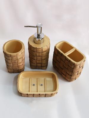 brown polyresin bath set collection of liquid soap dispenser, toothbrush holder, tumbler and soap dish - 15327410 - Standard Image - 3