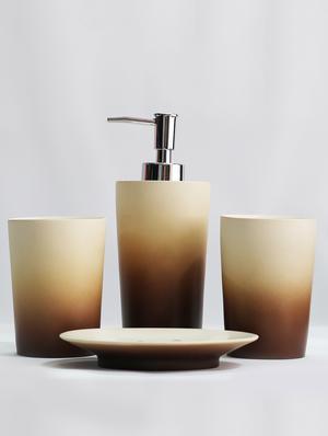 multi color polyresin bath set collection of liquid soap dispenser, toothbrush holder, tumbler and soap dish - 15327416 - Standard Image - 2