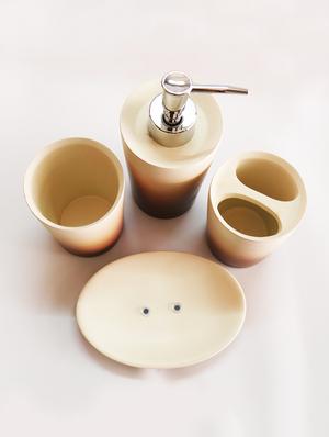 multi color polyresin bath set collection of liquid soap dispenser, toothbrush holder, tumbler and soap dish - 15327416 - Standard Image - 3