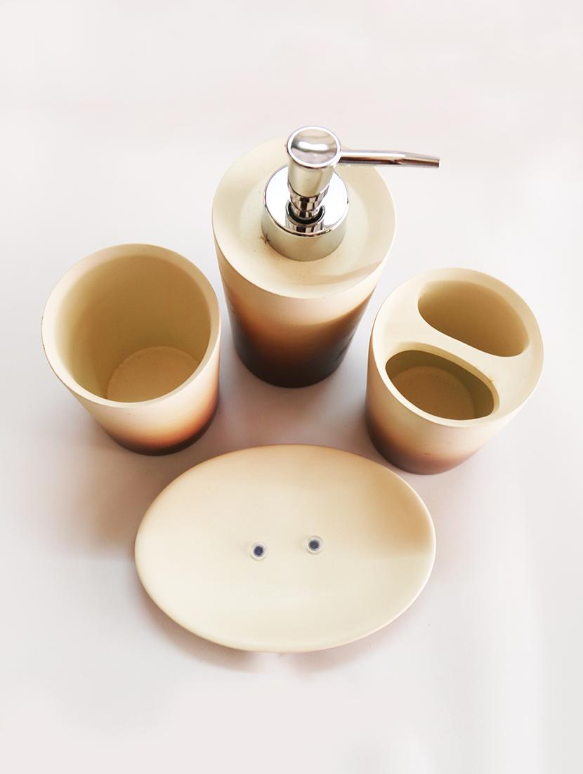 multi color polyresin bath set collection of liquid soap dispenser, toothbrush holder, tumbler and soap dish - 15327416 - Zoom Image - 3