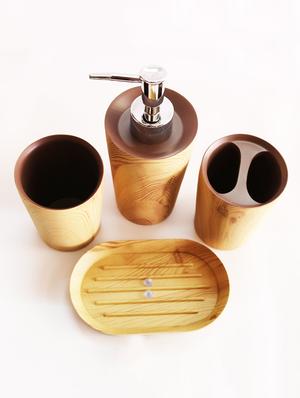 brown polyresin bath set collection of liquid soap dispenser, toothbrush holder, tumbler and soap dish - 15327417 - Standard Image - 3
