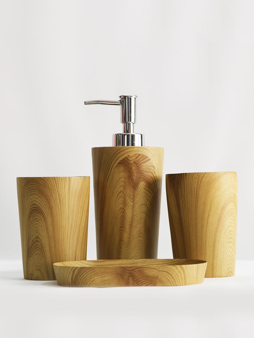 brown polyresin bath set collection of liquid soap dispenser, toothbrush holder, tumbler and soap dish - 15327417 - Zoom Image - 2