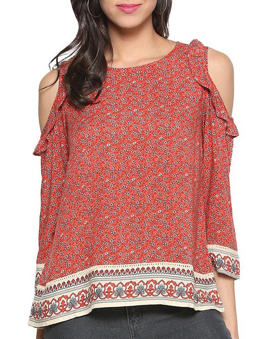 cold shoulder ruffle trim top - 15327616 - Standard Image - 1