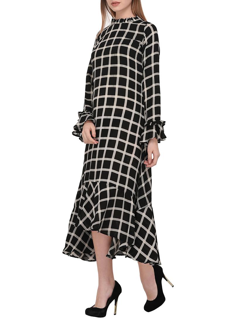 frill detail checked asymmetric dress - 15328076 - Zoom Image - 2
