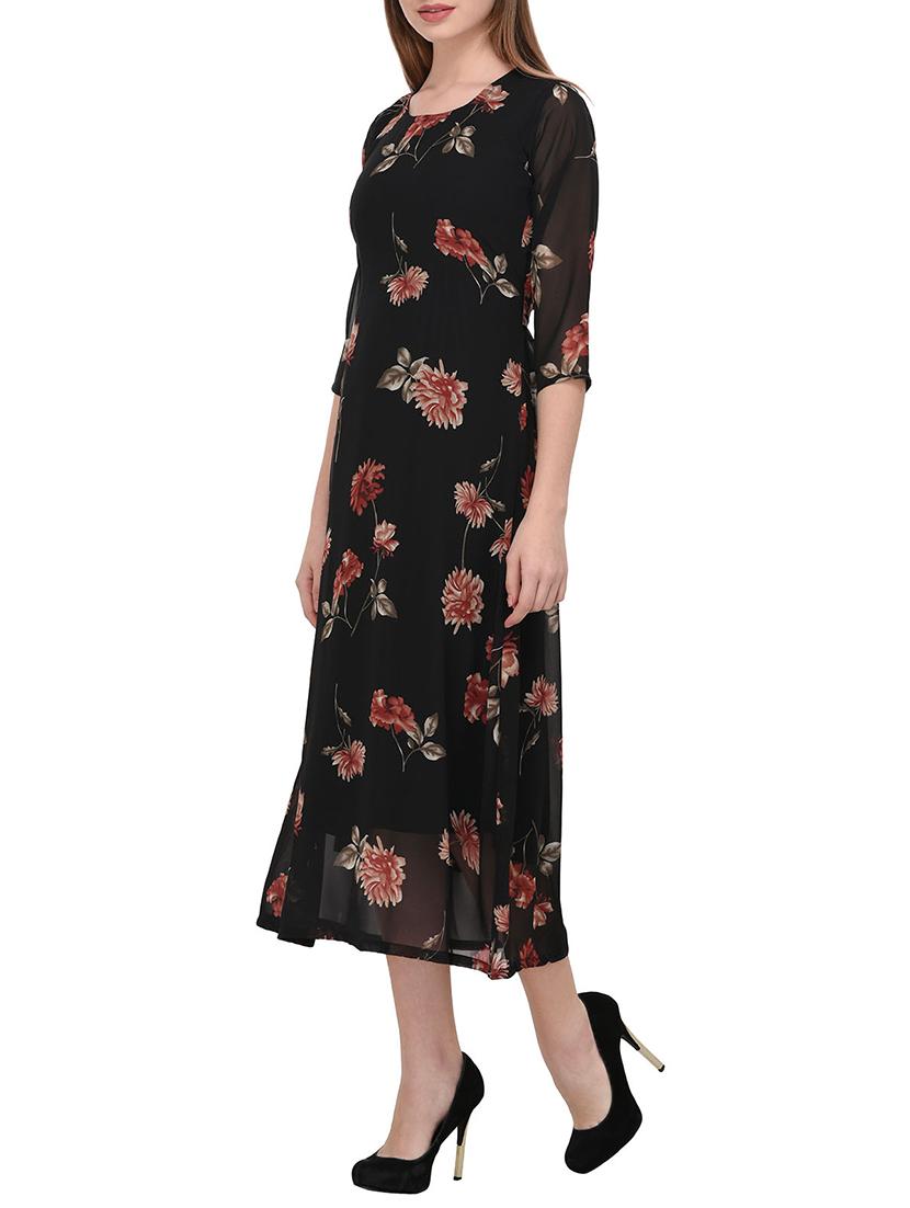 floral sheer sleeved a-line dress - 15328078 - Zoom Image - 2