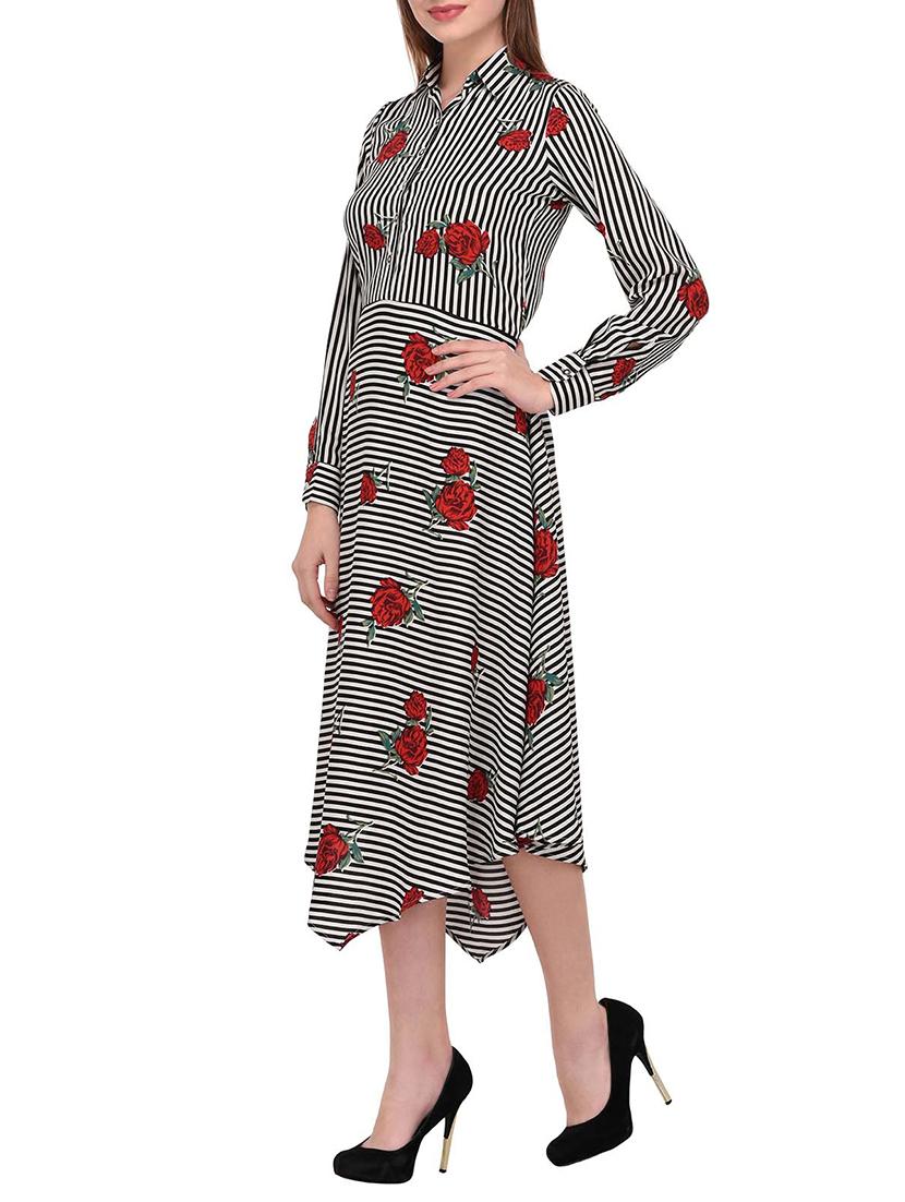 floral striped asymmetrical hem dress - 15328082 - Zoom Image - 2