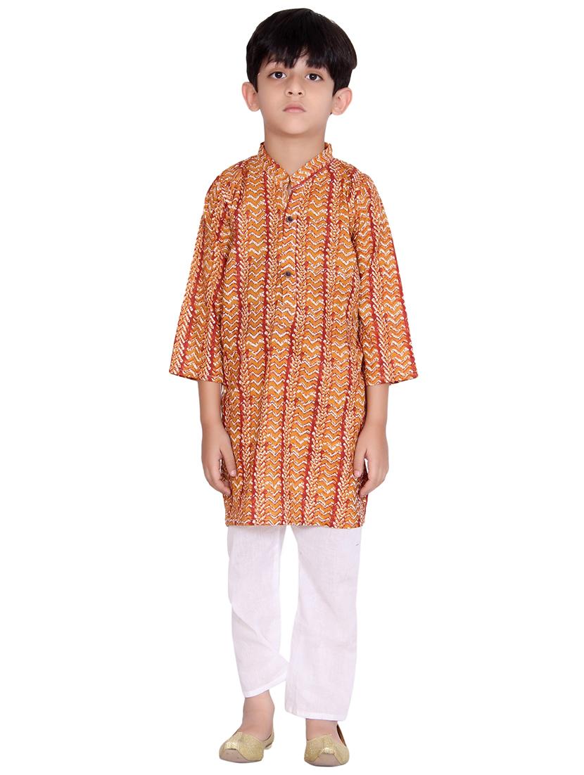 orange cotton kurta set - 15328404 - Zoom Image - 4