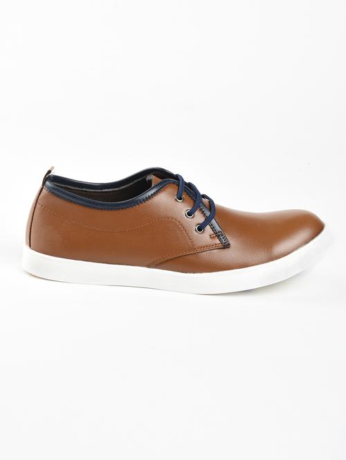 tan leatherette lace up sneaker - 15328814 - Very Small Image - 1