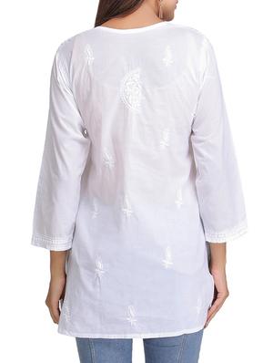 white cotton straight kurti - 15328830 - Standard Image - 2