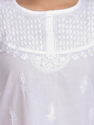 white cotton straight kurti - 15328830 - Standard Image - 3
