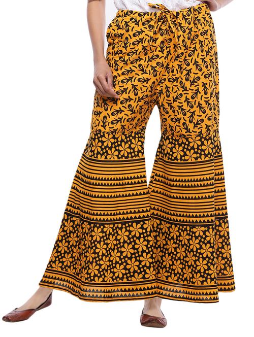 yellow cotton flared palazzo - 15330480 - Standard Image - 1