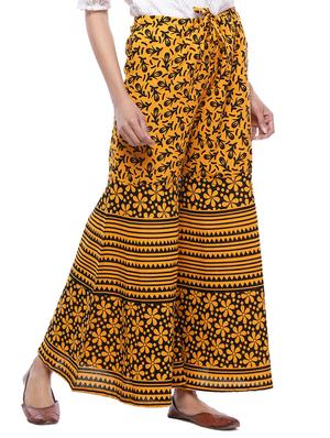 yellow cotton flared palazzo - 15330480 - Standard Image - 2