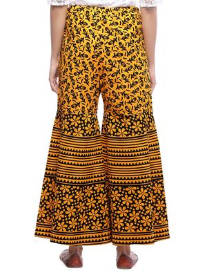 yellow cotton flared palazzo - 15330480 - Standard Image - 3