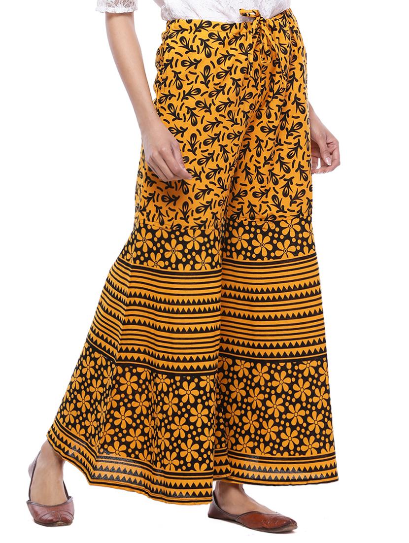 yellow cotton flared palazzo - 15330480 - Zoom Image - 2
