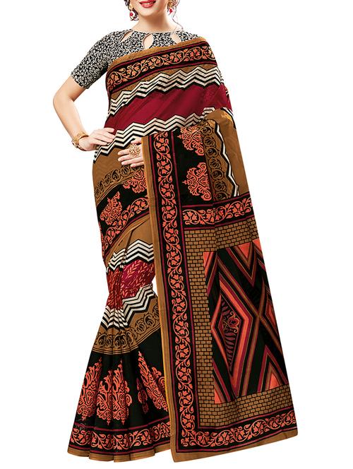 geometric print cotton saree with blouse - 15332773 - Standard Image - 1