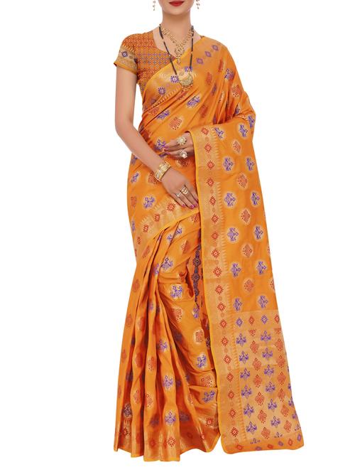 orange silk banarasi saree with blouse - 15333177 - Very Small Image - 1