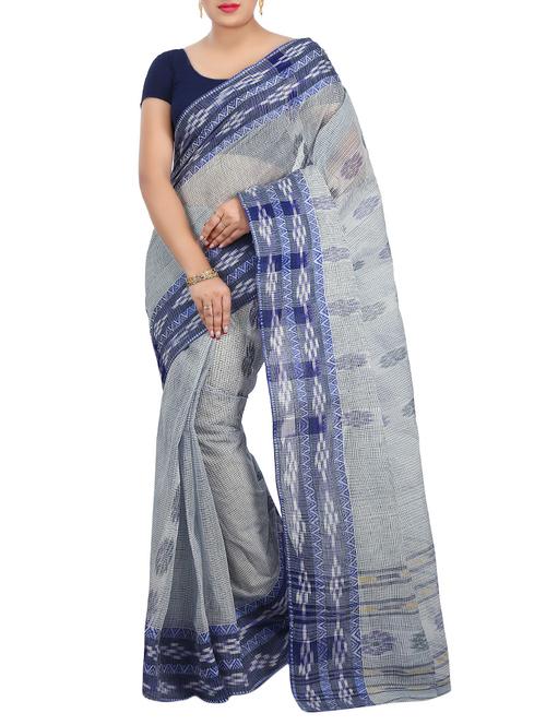 jacquard woven blue tant saree - 15334267 - Standard Image - 1