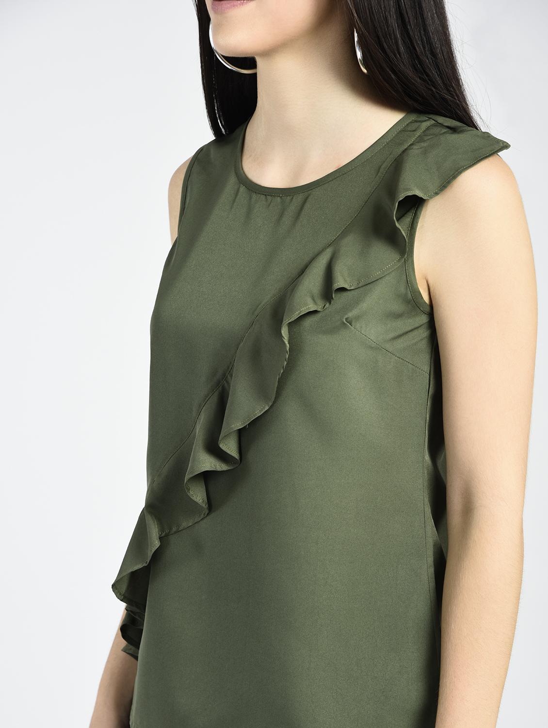 olive ruffle detail top - 15334811 - Zoom Image - 3