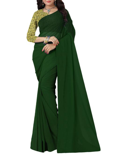 green georgette plain saree with blouse - 15335444 - Standard Image - 1
