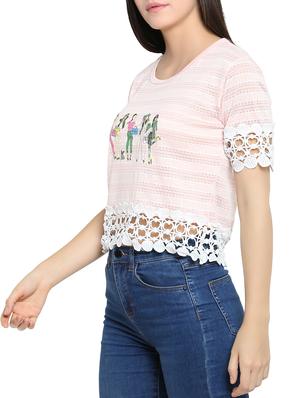 crochet detail graphic print top - 15336018 - Standard Image - 2