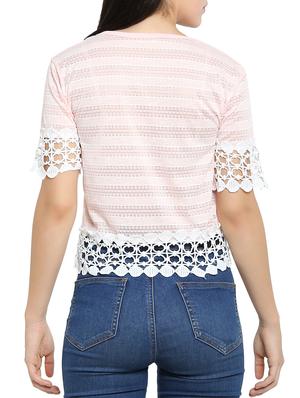 crochet detail graphic print top - 15336018 - Standard Image - 3