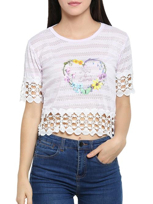 crochet detail graphic print top - 15336024 -  Standard Image - 0