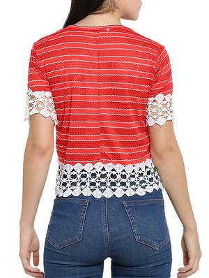 crochet detail graphic print top - 15336025 - Standard Image - 3