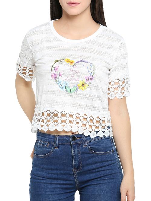 crochet detail graphic print top - 15336026 - Standard Image - 1