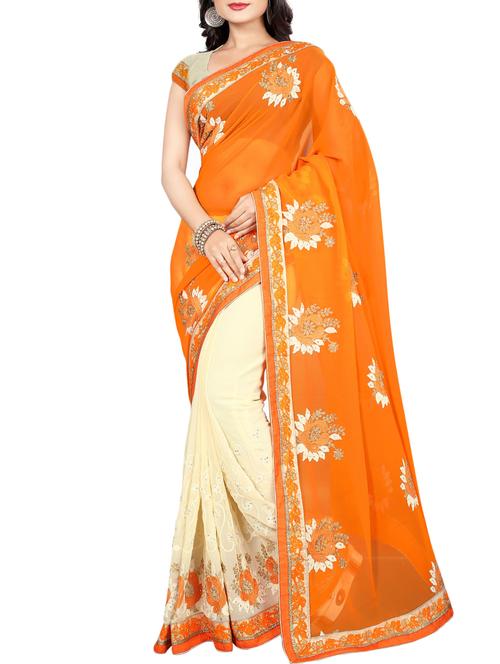 thread embroidered half & half saree with blouse - 15337041 - Standard Image - 1