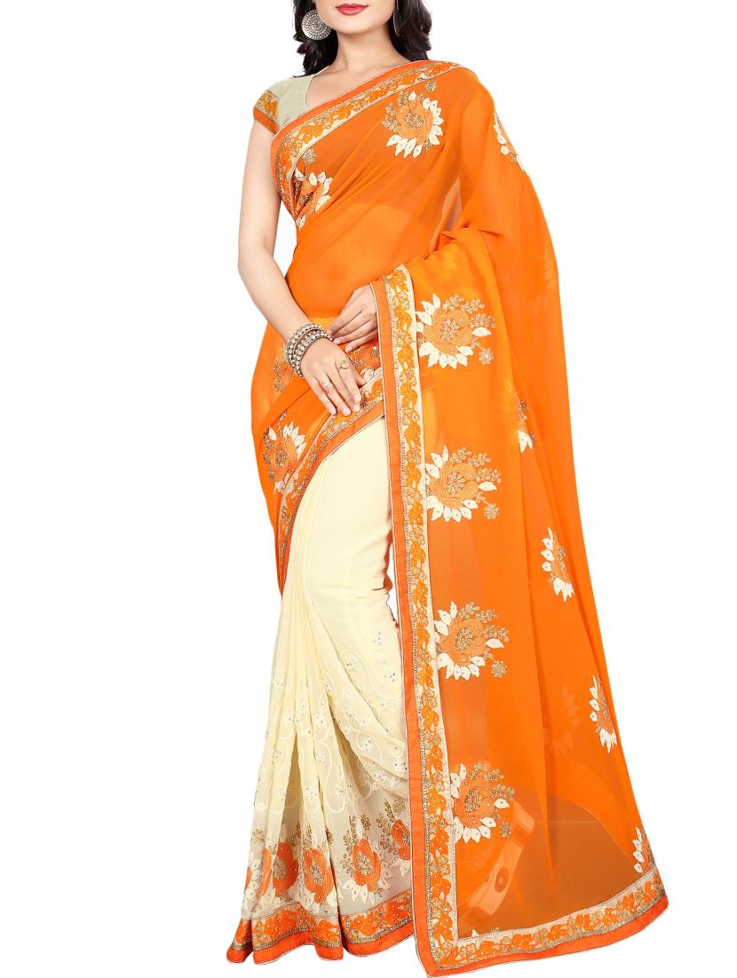 thread embroidered half & half saree with blouse - 15337041 - Zoom Image - 1