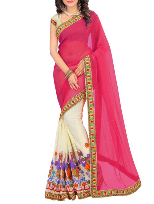 thread embroidered half & half saree with blouse - 15337042 - Standard Image - 1