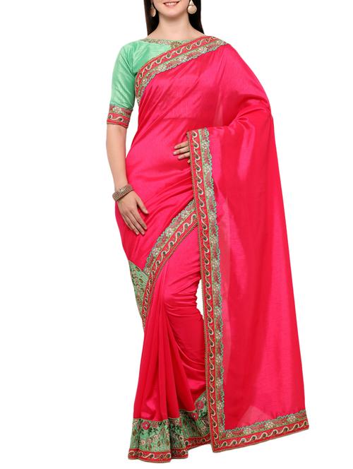 lace border pink saree with blouse - 15337057 - Standard Image - 1